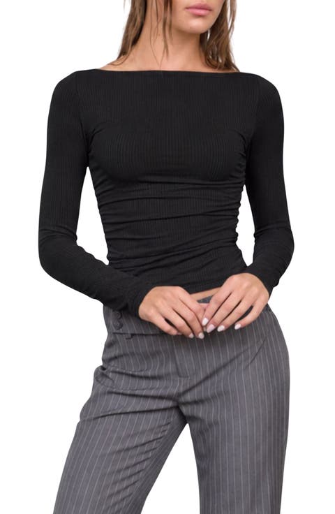 Boat Neck Long Sleeve Rib Top
