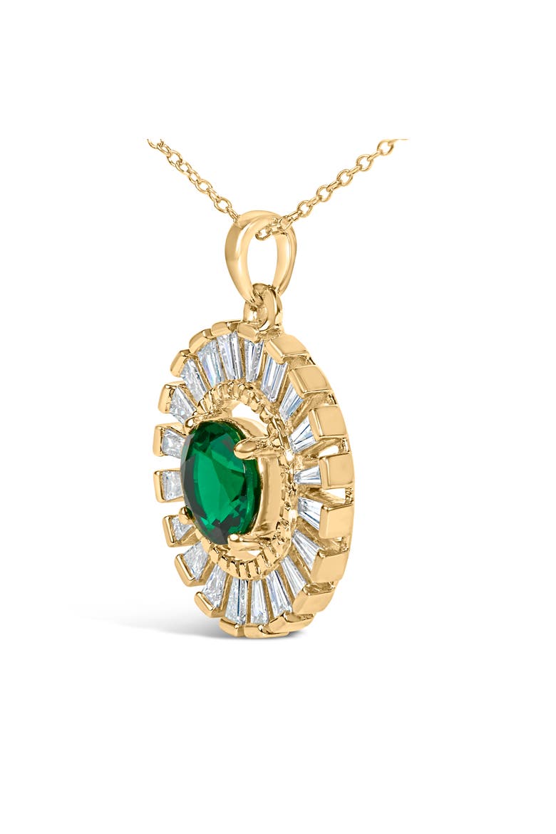 14K Yellow Gold Plated Silver Lab Grown Emerald and Diamond Sunburst Medallion Pendant Necklace, Alternate, color, Yellow Gold over Silver