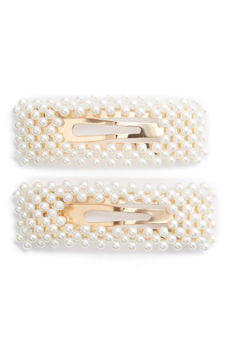 Medusa's Heirlooms 2-Pack Imitation Pearl Hair Clips, Main, color, PEARL