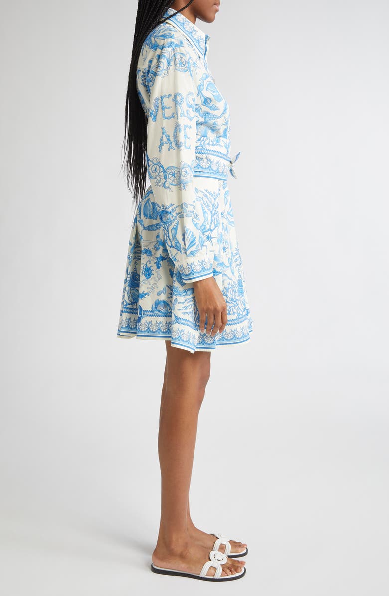 Versace Underwater Barocco Long Sleeve Cotton Poplin Shirtdress, Alternate, color, Eggshell Bright Dv Blue
