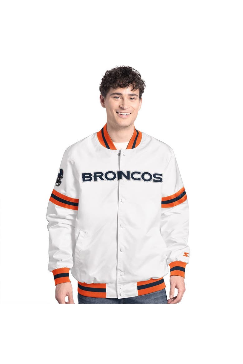 Men's Starter  White Denver Broncos Scout Full-Snap Varsity Jacket, Main, color, White