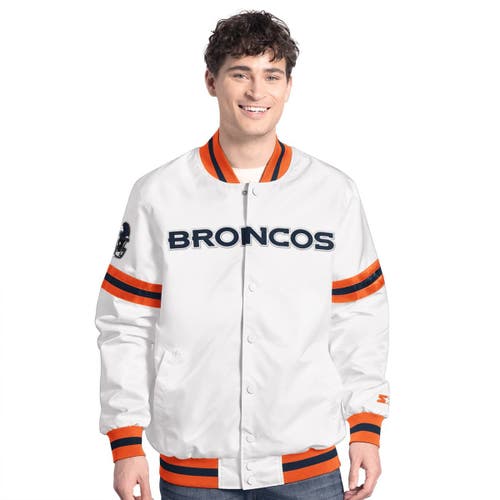 Starter Men'sâ White Denver Broncos Scout Full-snap Varsity Jacket In White