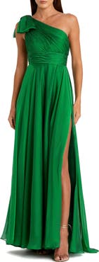 Mac Duggal Petite Pleated One Shoulder Chiffon Gown