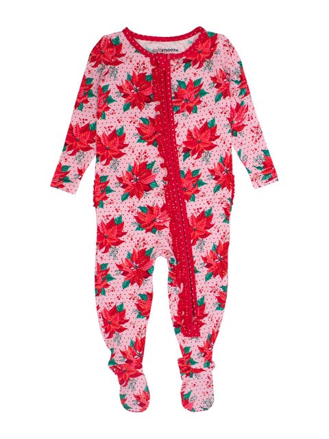 SoftSnooze Girls Holiday Ruffle One Piece Footie Pajamas