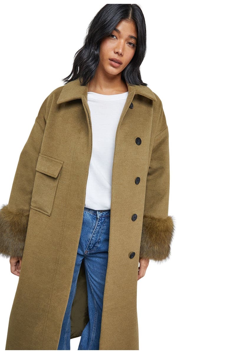 Warehouse Patch Pocket Faux Fur Cuff Maxi Coat, Alternate, color, 