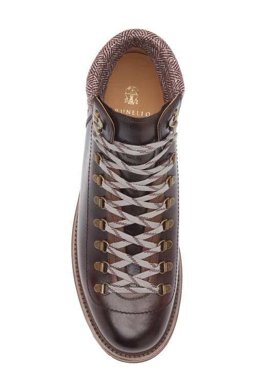 Brunello Cucinelli Herringbone Detail Leather Ankle Boots In Brown