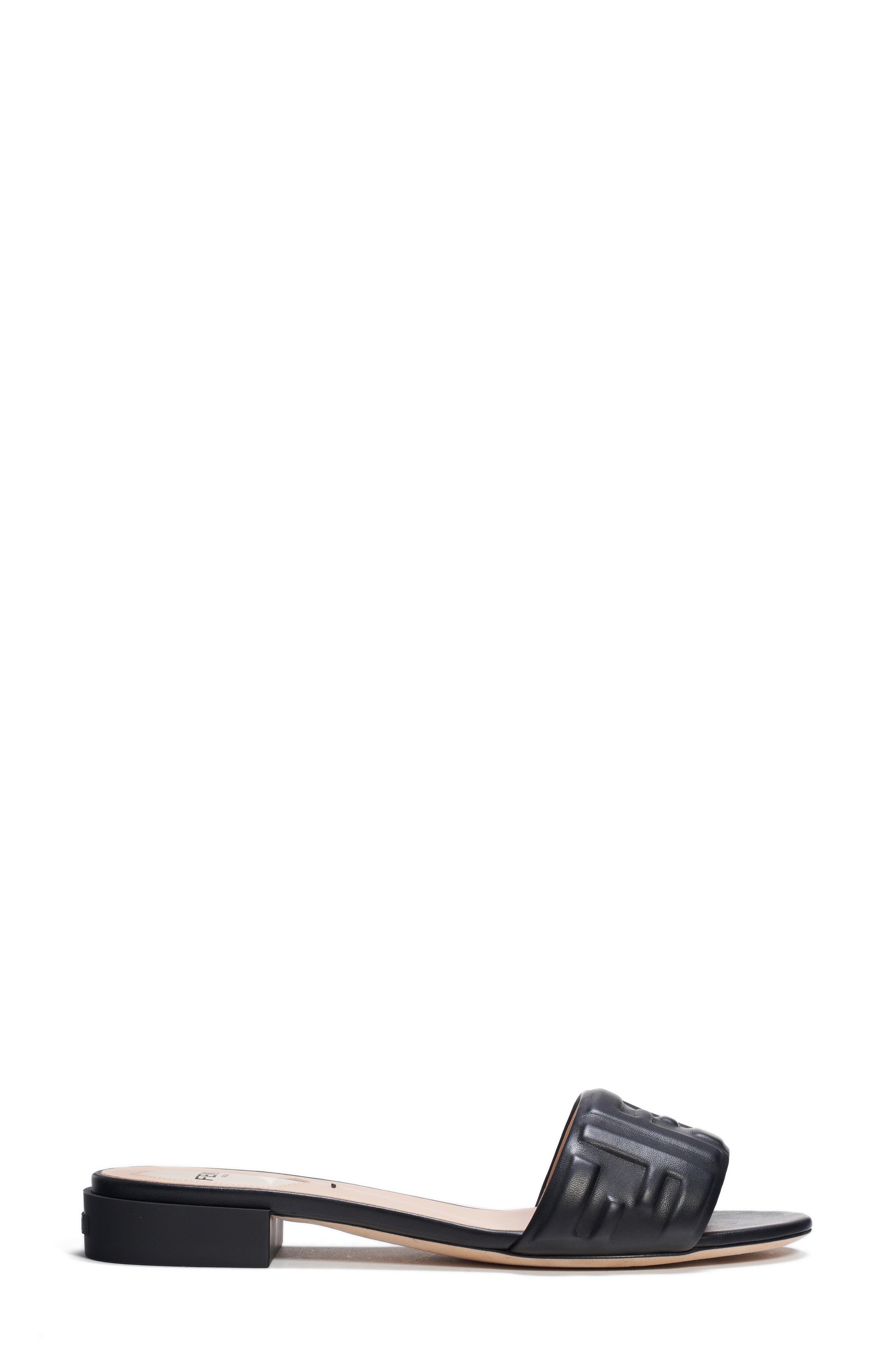 Fendi FF Embossed Logo Slide Sandal, Alternate, color, 