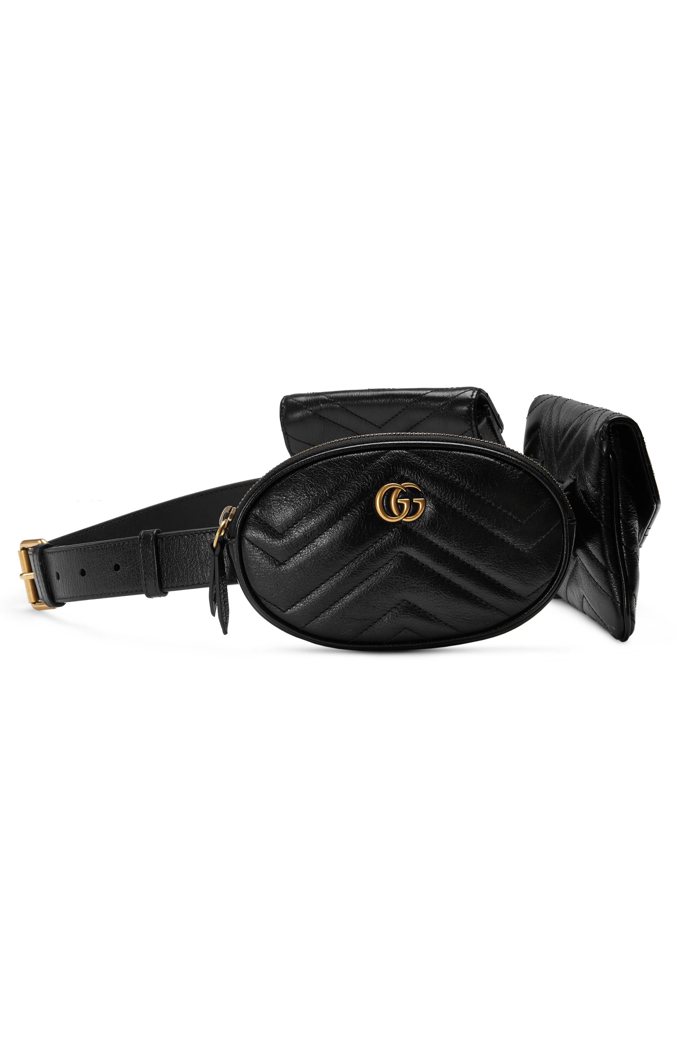 Gucci GG Marmont 2.0 Matelassé Triple Pouch Leather Belt Bag, Alternate, color, 