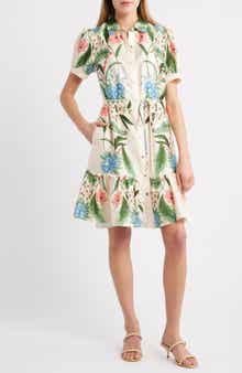 Floral Short Sleeve Ruffle Hem Shirtdress