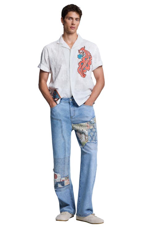 Patchwork Straight Leg Jeans