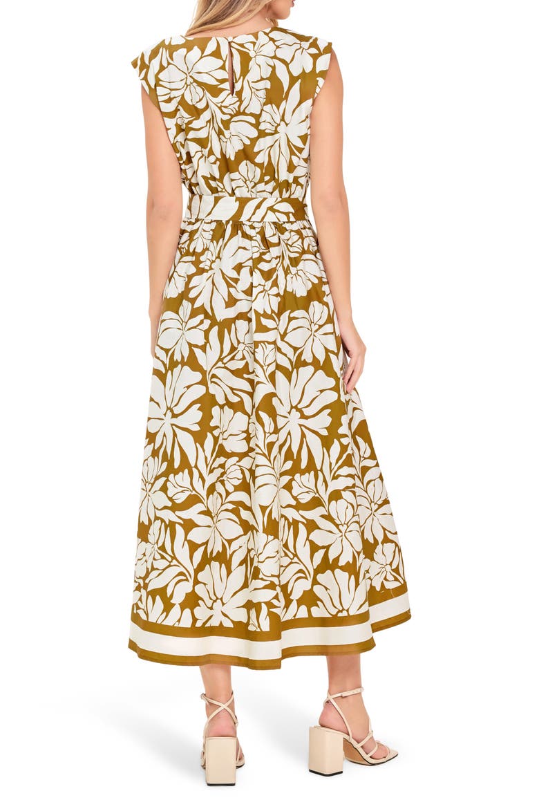 Sleeveless Print Cotton Midi Dress, Alternate, color, CAMEL