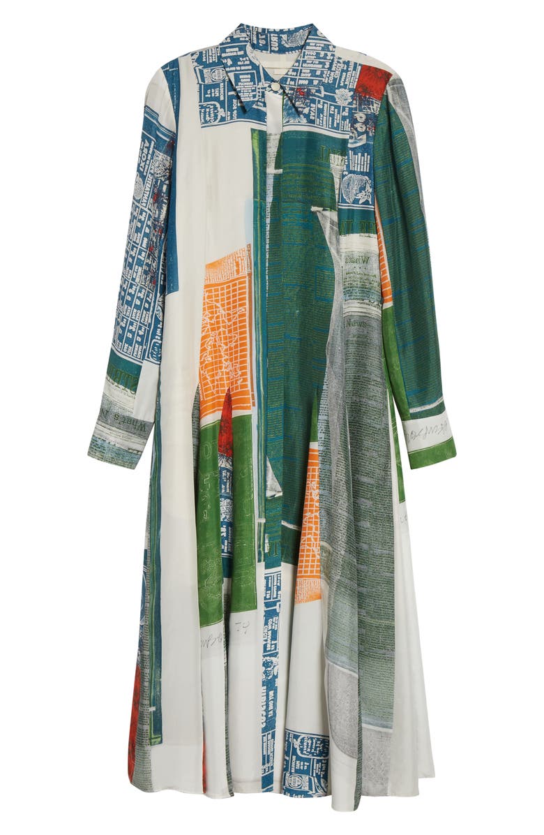 Jason Wu Collection Collage Print Belted Long Sleeve Sandwashed Silk Shirtdress, Alternate, color, Blue Green Multi