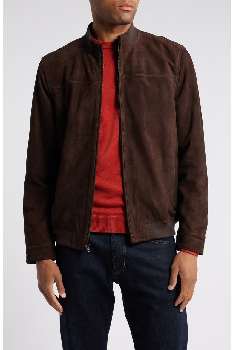 Suede Bomber Jacket, Main, color, BROWN MOLE