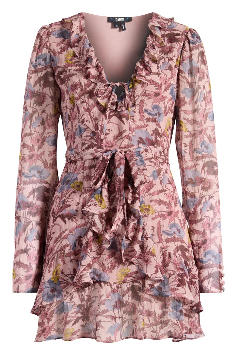 Tamera Floral Ruffle Long Sleeve Silk Minidress, Alternate, color, DKPRIMMLT