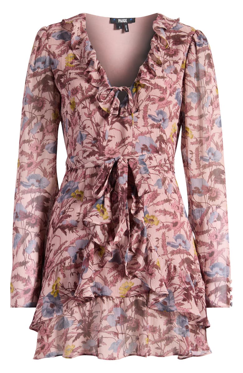 PAIGE Tamera Floral Ruffle Long Sleeve Silk Minidress, Alternate, color,