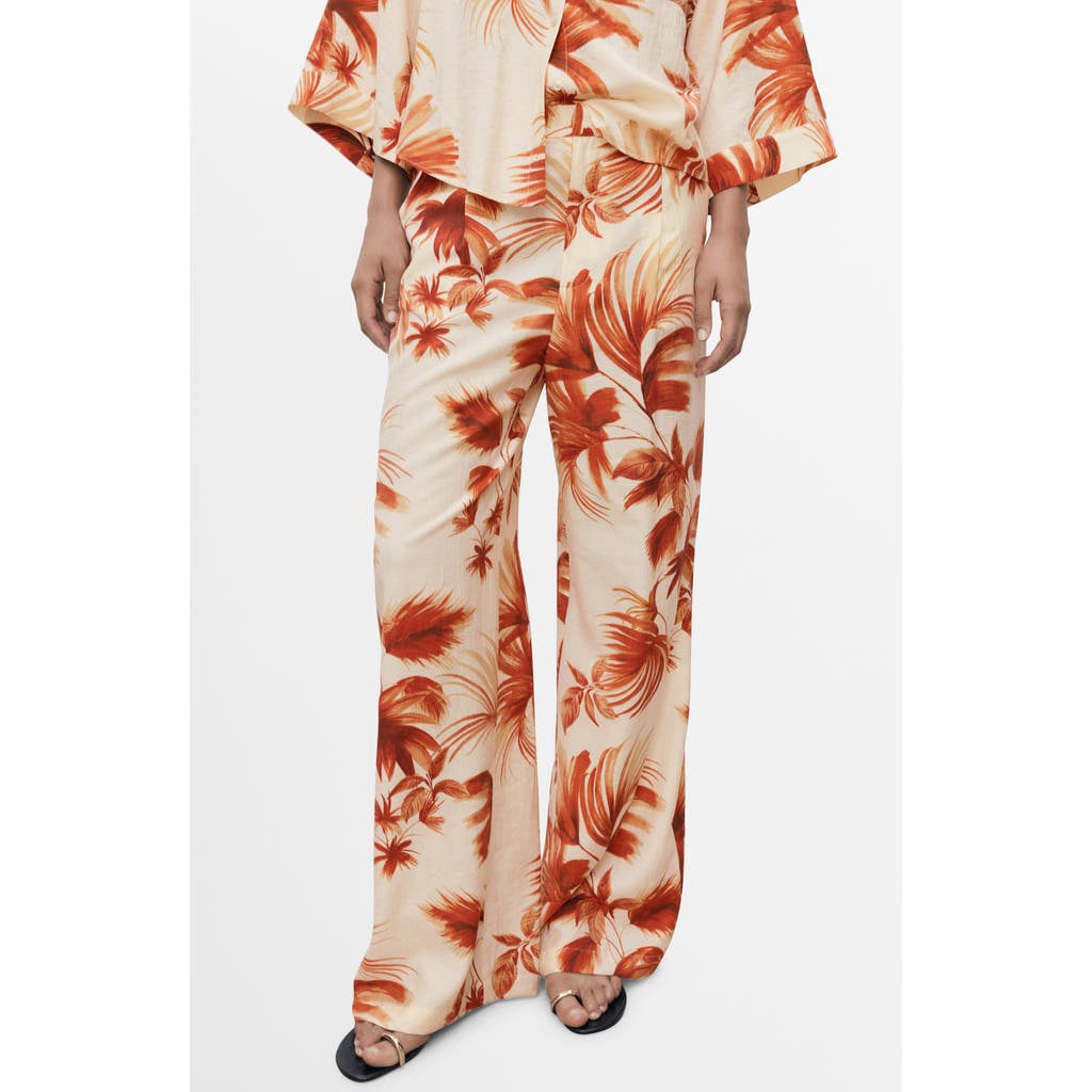 Mango Flowy Palm Print Straight Leg Pants In Multi
