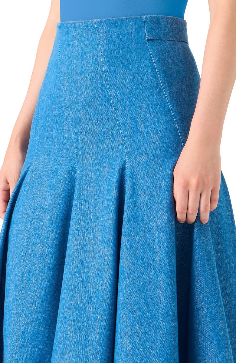 Akris Denim Godet Skirt, Alternate, color, Denim