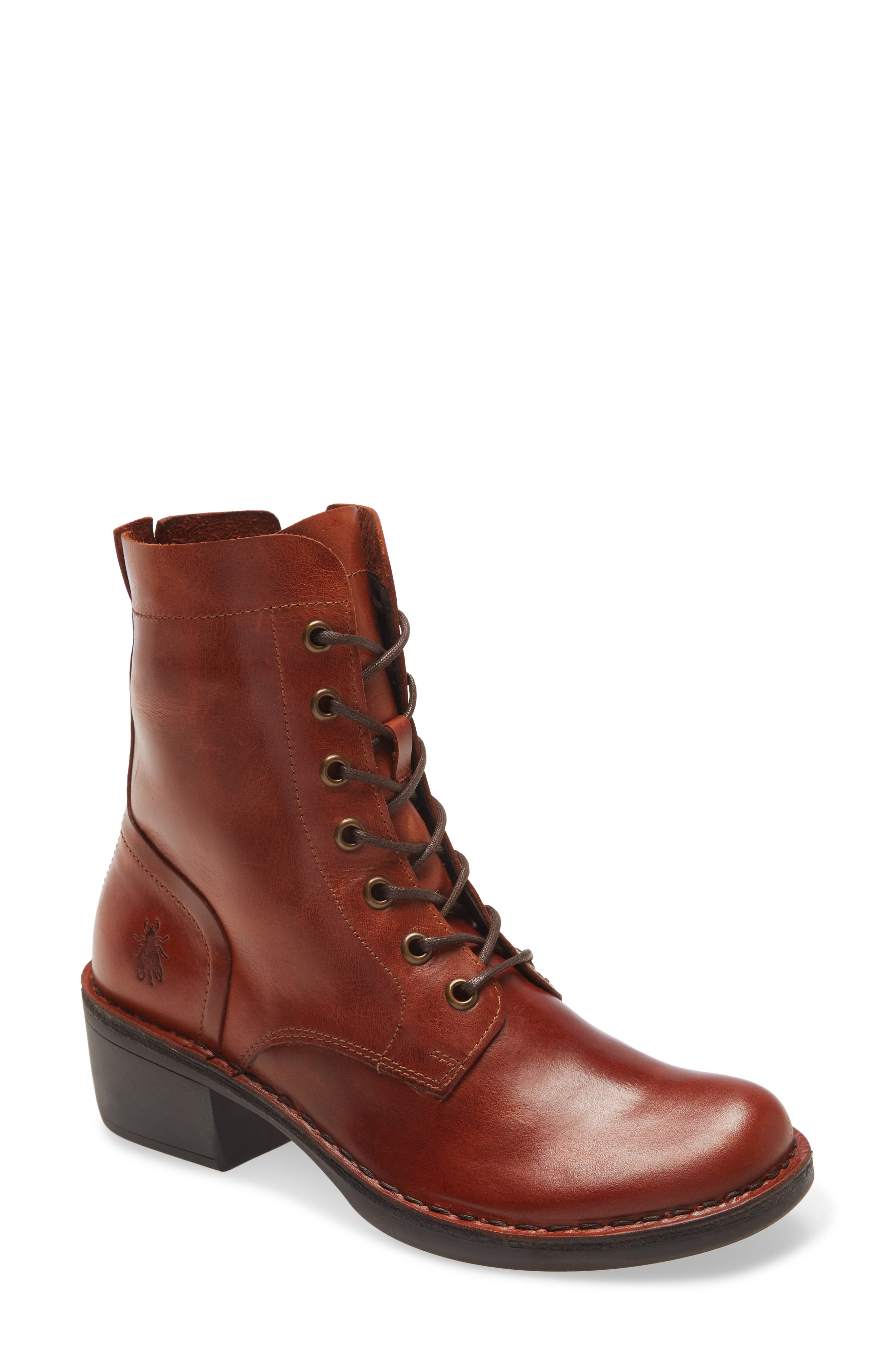 Milu Lace-Up Leather Boot, Main, color, BRICK LEATHER