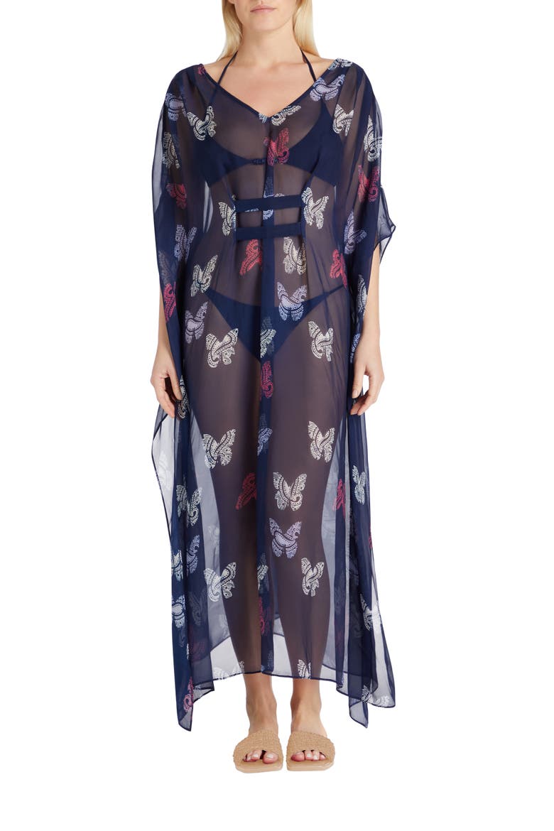 Florence Maxi Sheer Silk blend Cover-up Kaftan, Main, color, Navy blue