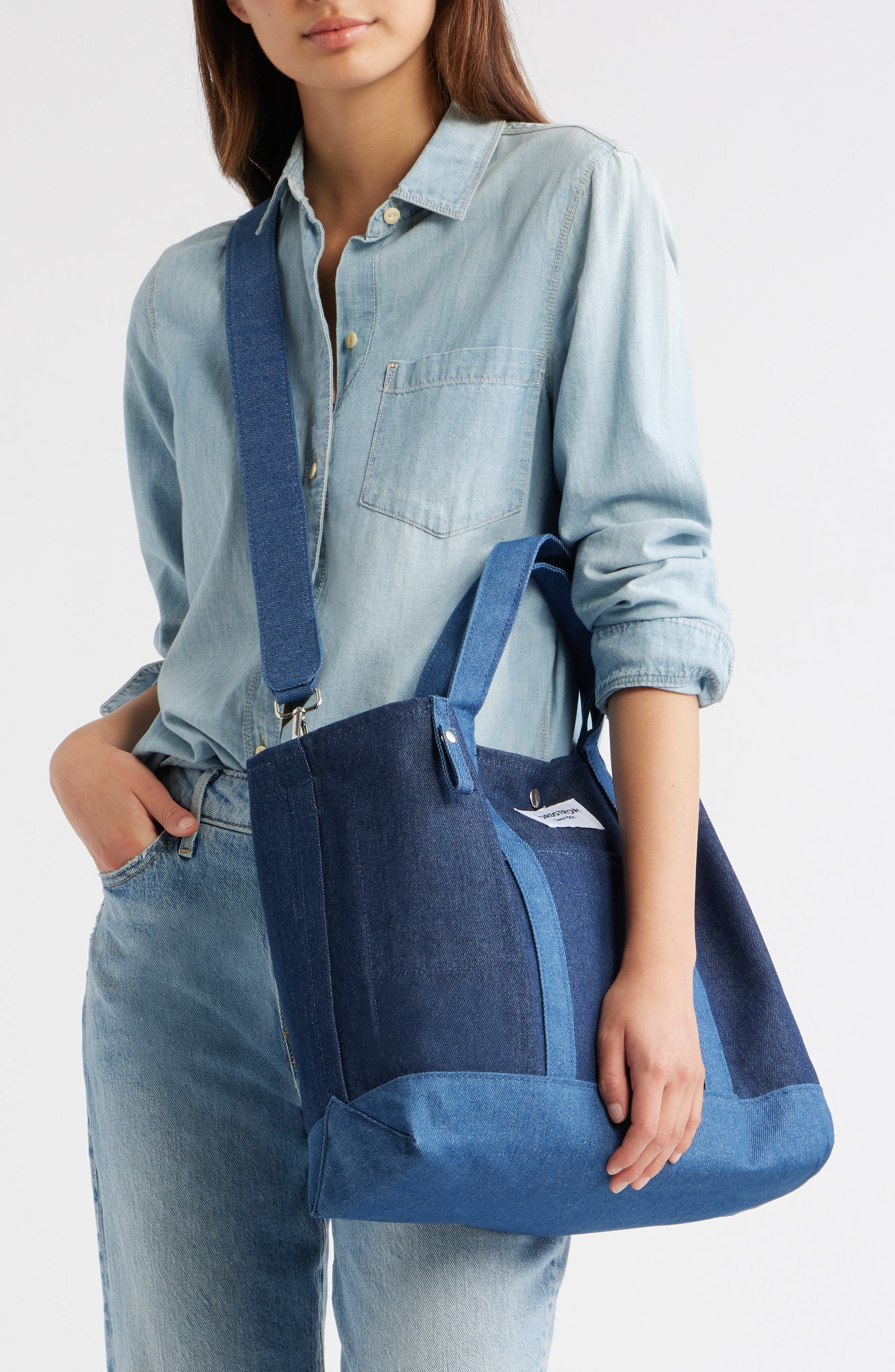 Large 125th Anniversary Structured Tote, Alternate, color, DARK DENIM WASH