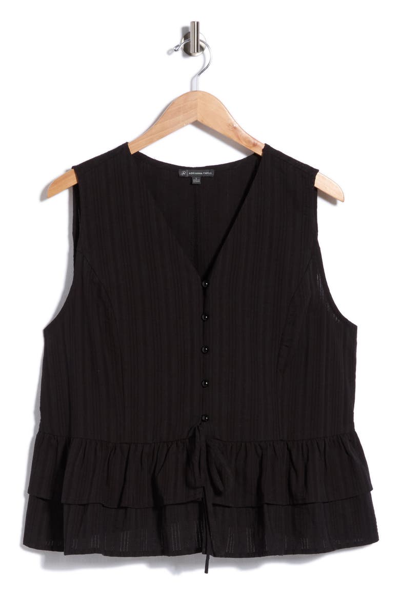 Sleeveless Button Front Peplum Top, Alternate, color, BLACK