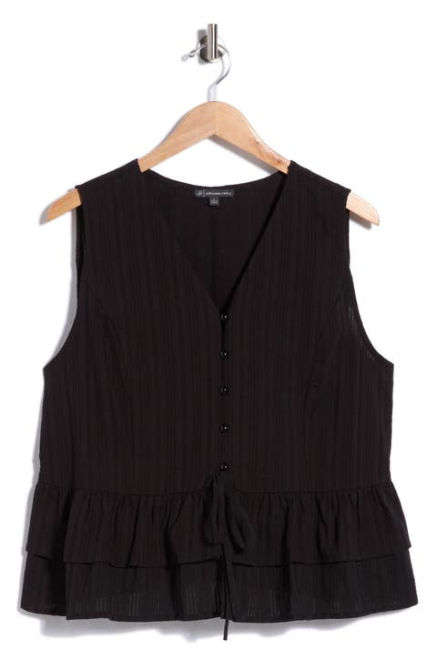 Sleeveless Button Front Peplum Top