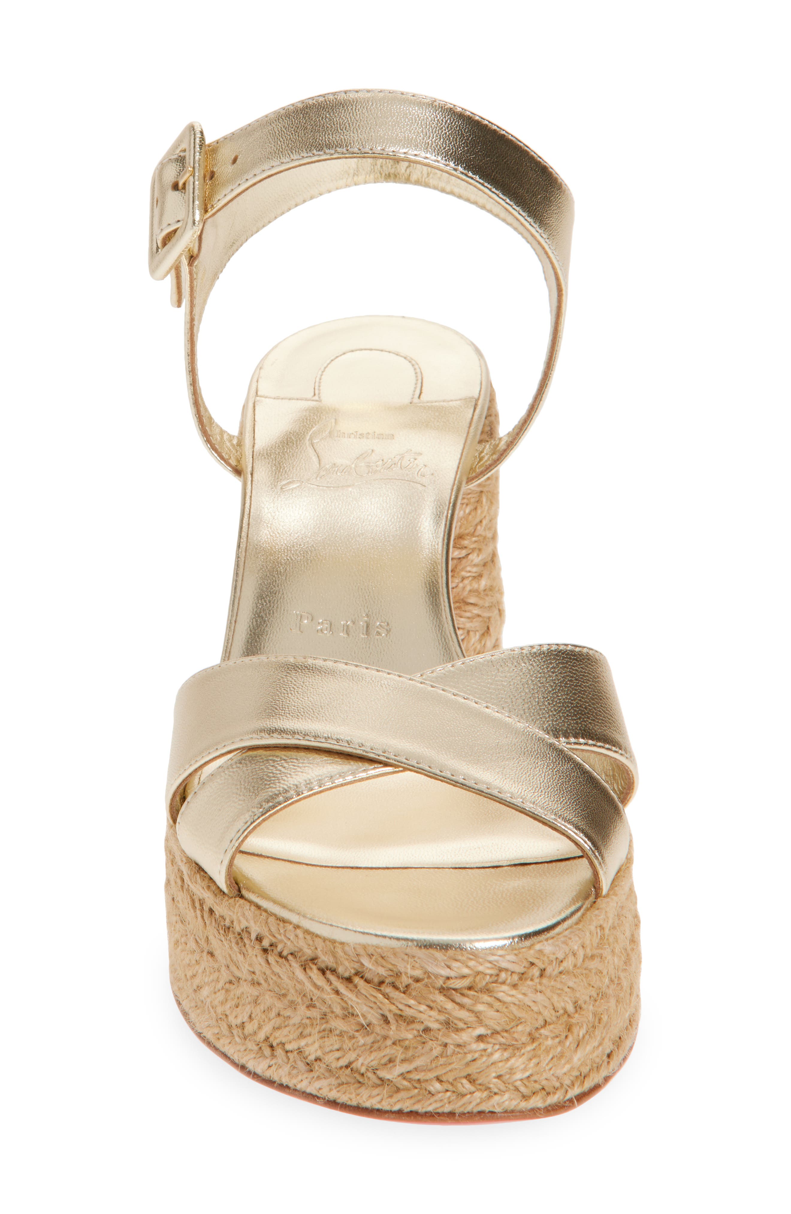 Christian Louboutin Calakala Metallic Leather Espadrille Platform Sandal, Alternate, color, Platine