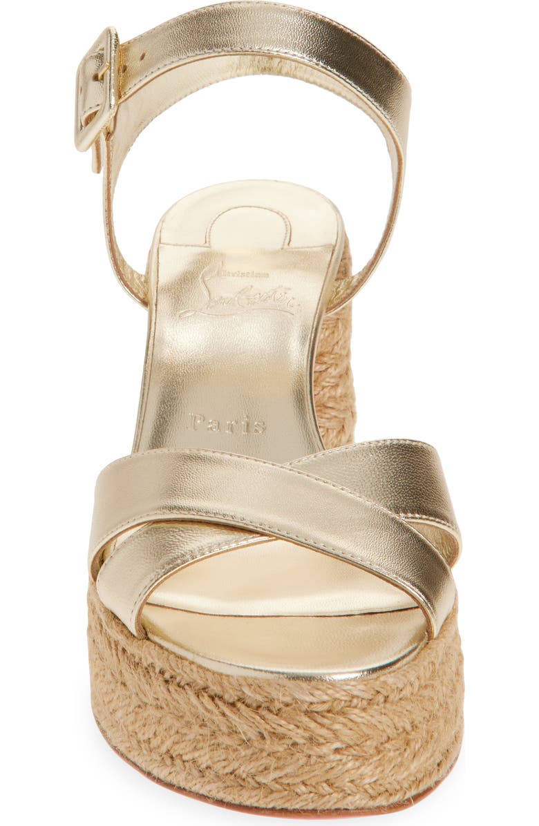 Christian Louboutin Calakala Metallic Leather Espadrille Platform Sandal, Alternate, color, Platine