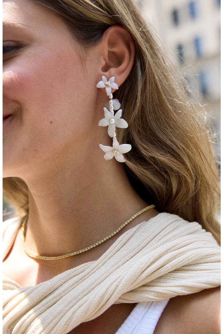 Thea Floral Drop Earrings, Alternate, color, WHITE
