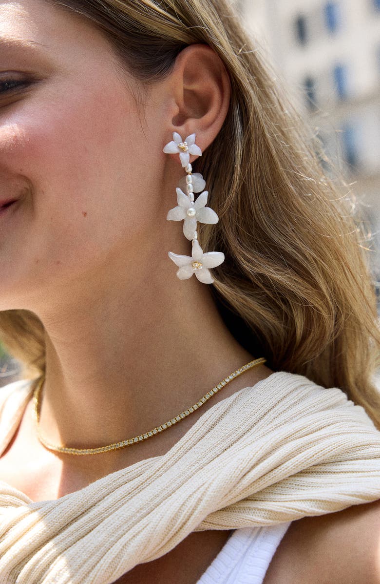 BaubleBar Thea Floral Drop Earrings, Alternate, color, White