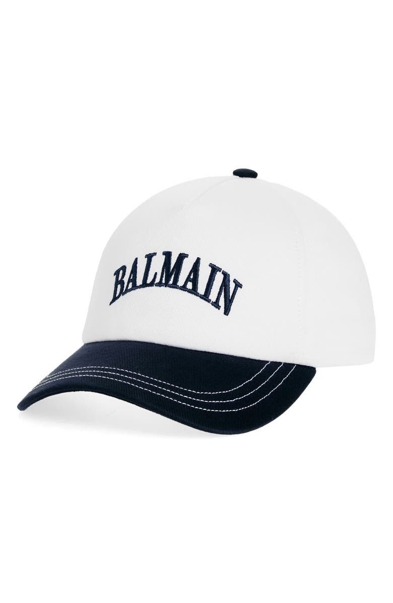 Balmain Embroidered Logo Bicolor Cotton Twill Baseball Cap, Main, color, Gpp White/ Navy