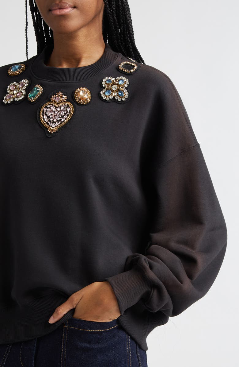 Cinq à Sept Baroque Patches Rhinestone Sweater, Alternate, color, Black Multi