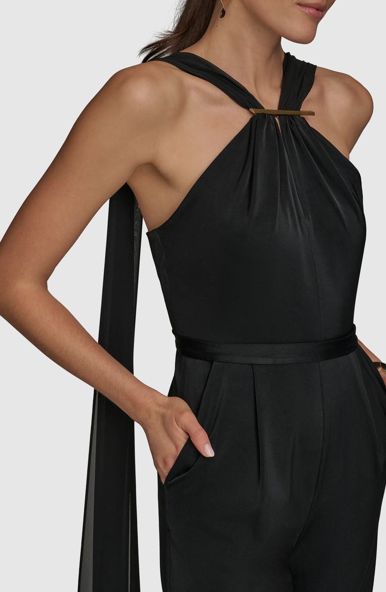 Donna Karan New York Halter Neck Chiffon & Satin Jumpsuit, Alternate, color, Black