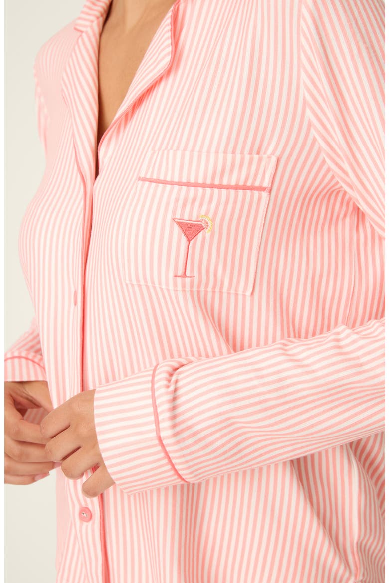 Paloma Mama Stripe Long Sleeve Pajamas & Eye Mask Set, Alternate, color, GRAPEFRUIT