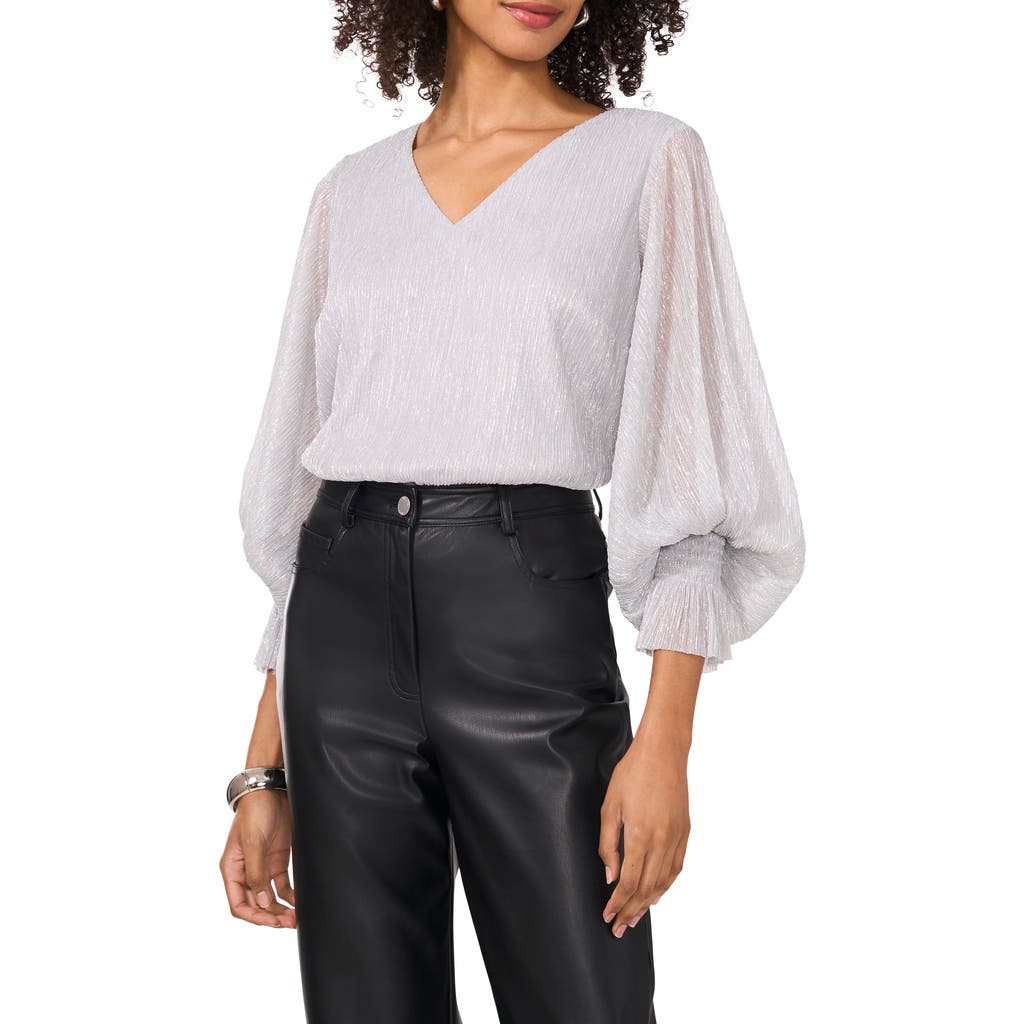 Vince Camuto Metallic Blouson V-neck Top In Metallic