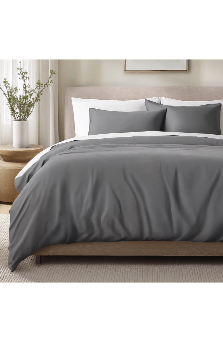 Bare Home 400 Thread Count Organic Cotton Sateen Duvet Cover and Sham Set, Alternate, color, Grey