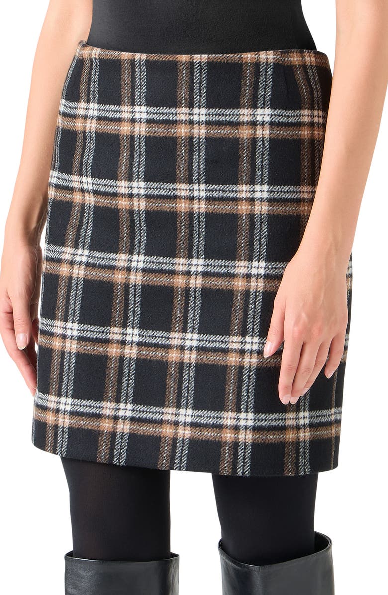 Akris punto Plaid Tweed Miniskirt, Alternate, color, Black-Camel-Cream
