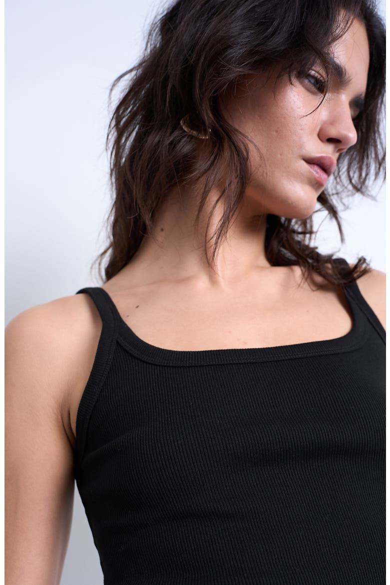 Scoop Neck Stretch Cotton Rib Tank, Alternate, color, BLACK