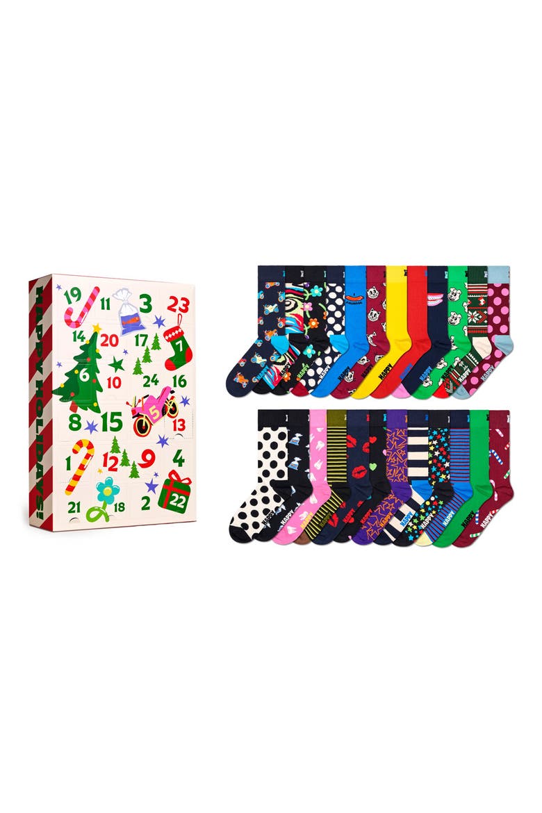 Assorted 24-Pack Advent Calendar Crew Socks Gift Set, Main, color, WHITE
