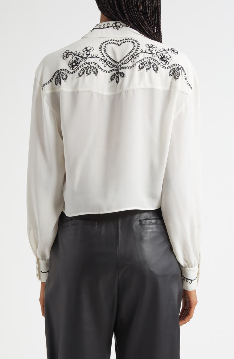 Cinq à Sept Marianna Embellished Tie Front Shirt, Alternate, color, Ivory/Black