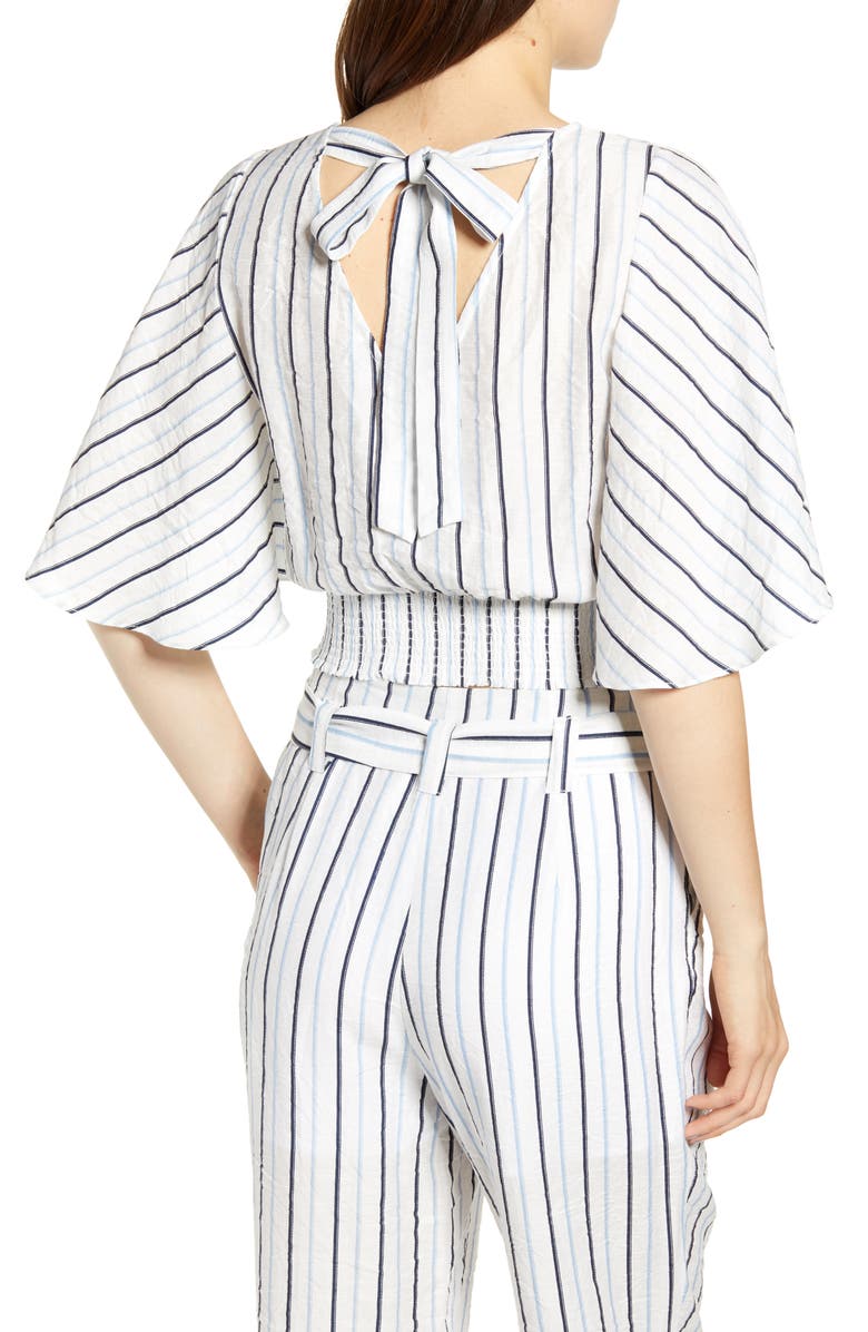 MOON RIVER Stripe Flutter Sleeve Crop Top, Alternate, color,