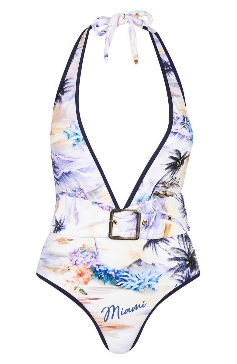 River Island Belted Halter One-Piece Swimsuit, Alternate, color,