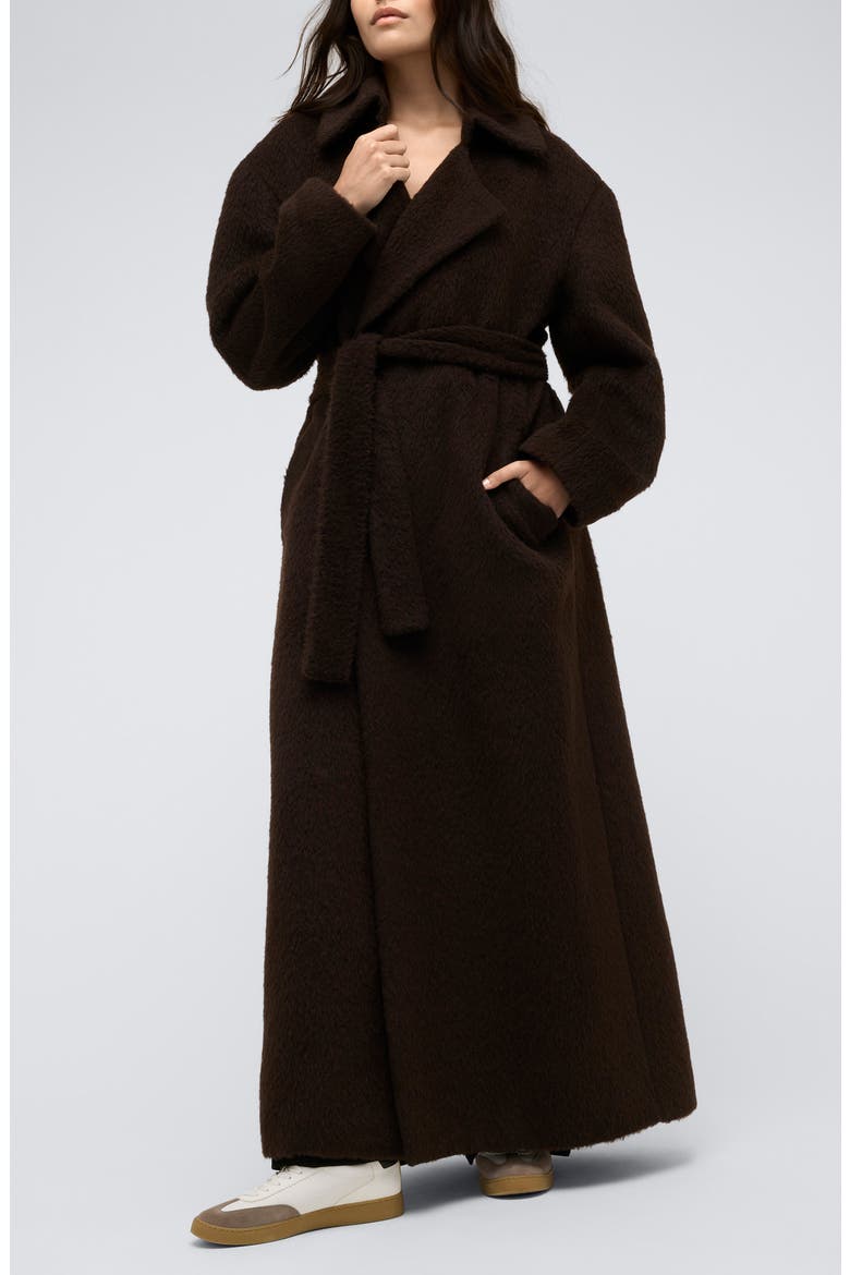 Brushed Longline Trench Coat, Main, color, DEEP BARK