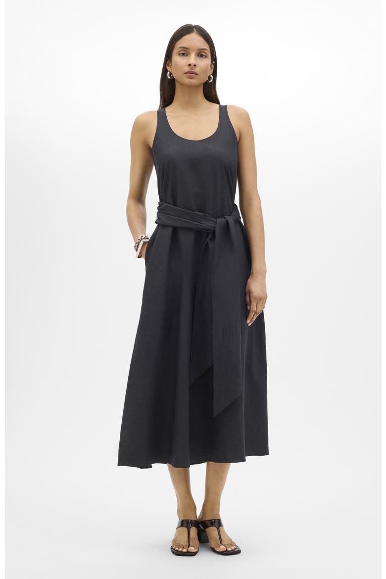Sarong Linen Dress, Main, color, Black