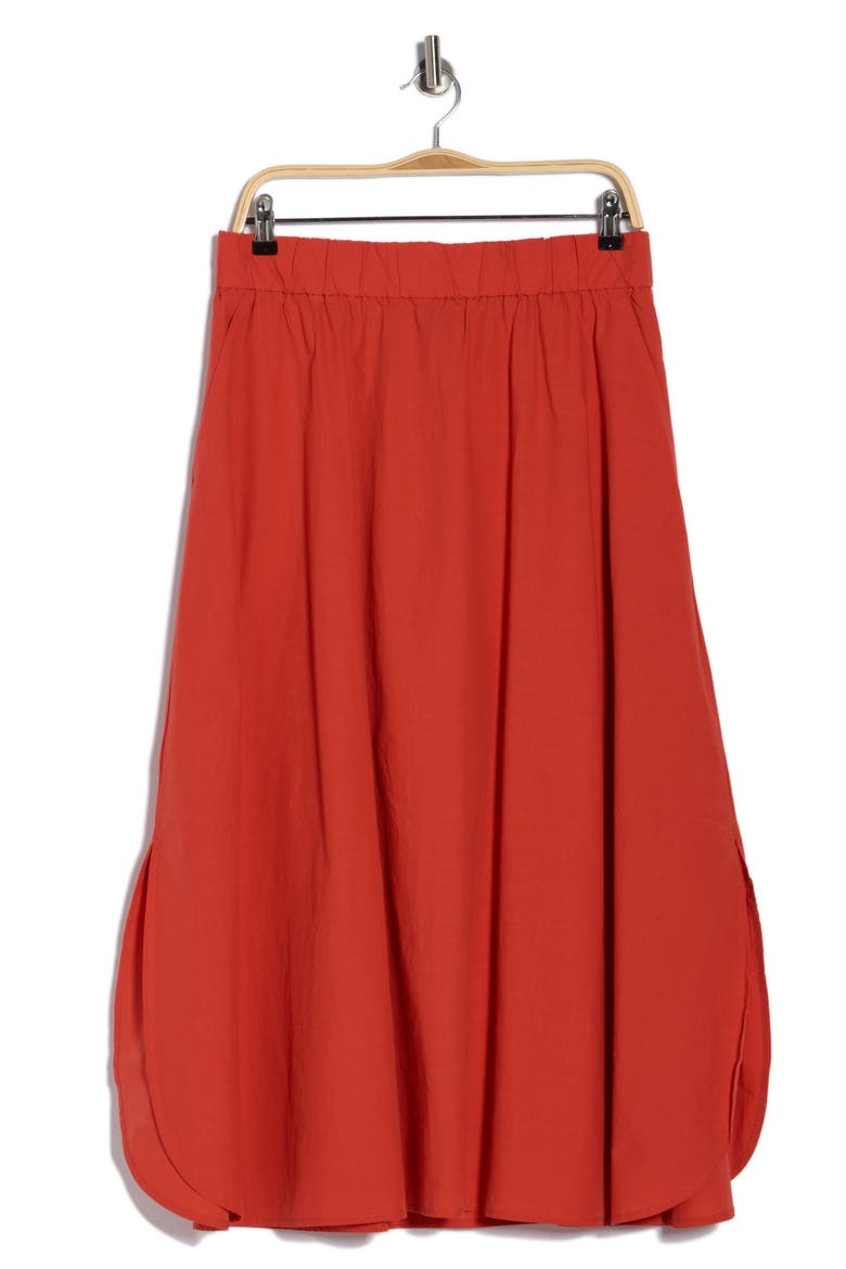 Curved Hem Organic Cotton Midi Skirt, Alternate, color, TAMARILLO