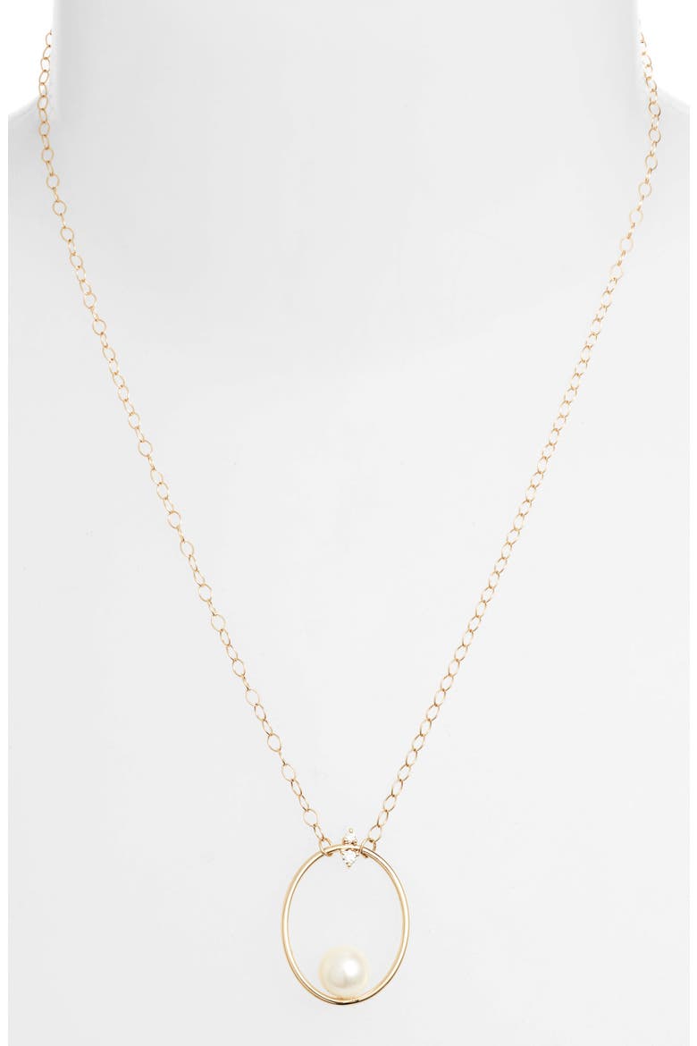 Pearl & Diamond Oval Pendant Necklace, Alternate, color, YELLOW GOLD / DIAMOND / PEARL