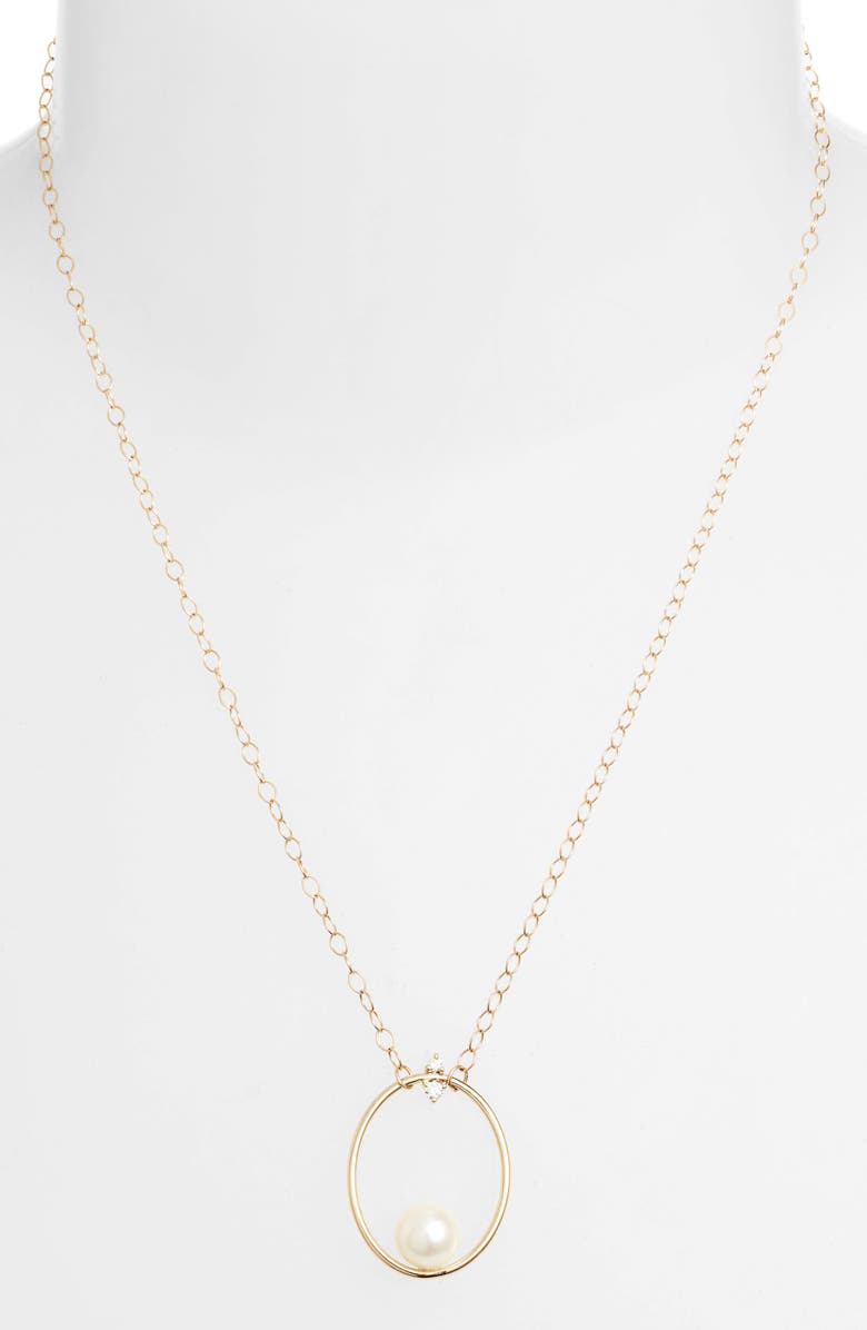 Mizuki Pearl & Diamond Oval Pendant Necklace, Alternate, color, 