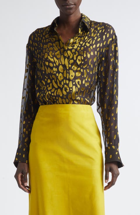 Devoré Silk Blend Georgette Button-Up Shirt