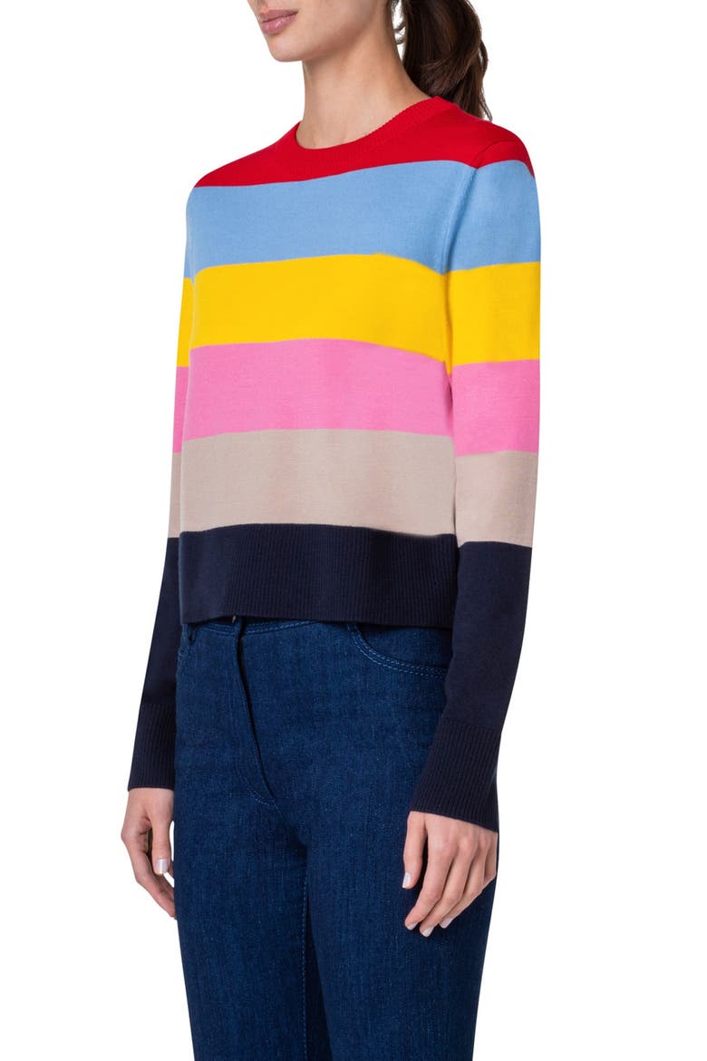 Colorblock Stripe Crewneck Sweater, Alternate, color, BLUE MULTICOLOR