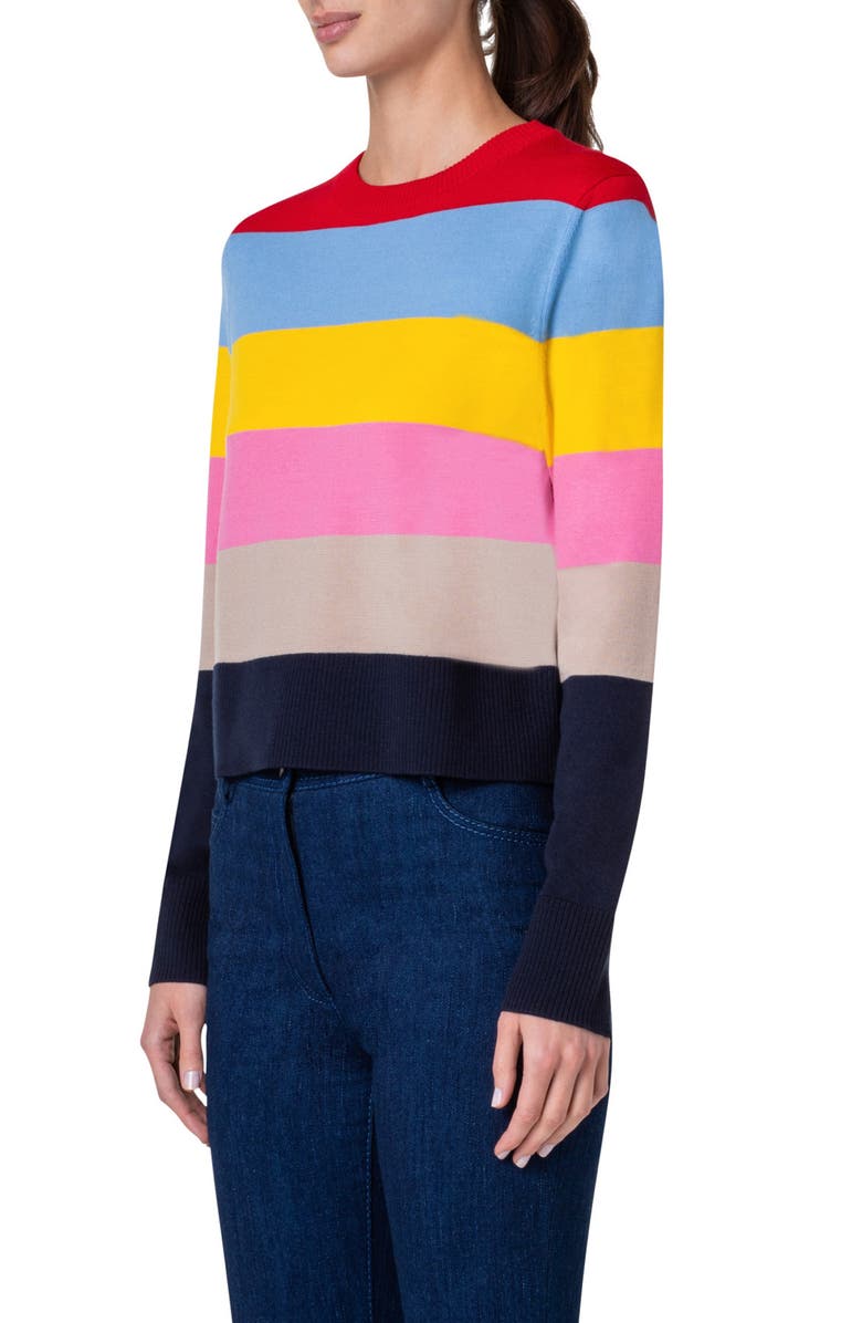 Akris punto Colorblock Stripe Crewneck Sweater, Alternate, color, 